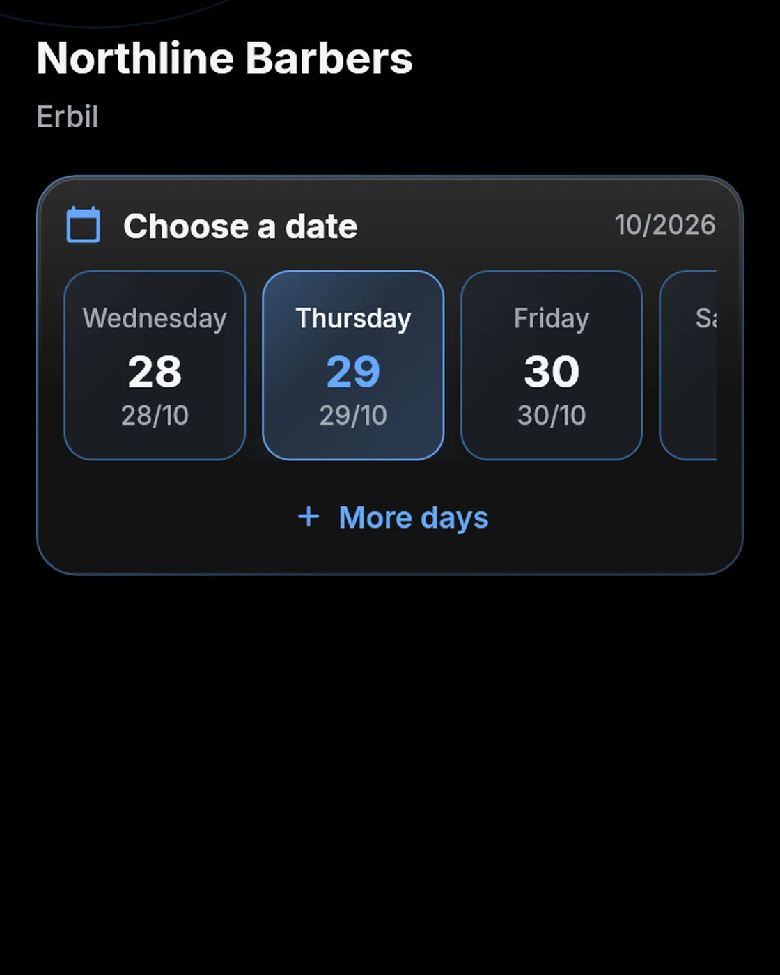 Booky.Iq date selection: Thursday 29 October 2026.